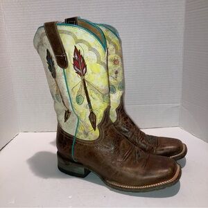 Roper Women's Arrow Feather Embroidered Overlay Western Boot Square Toe Size 6